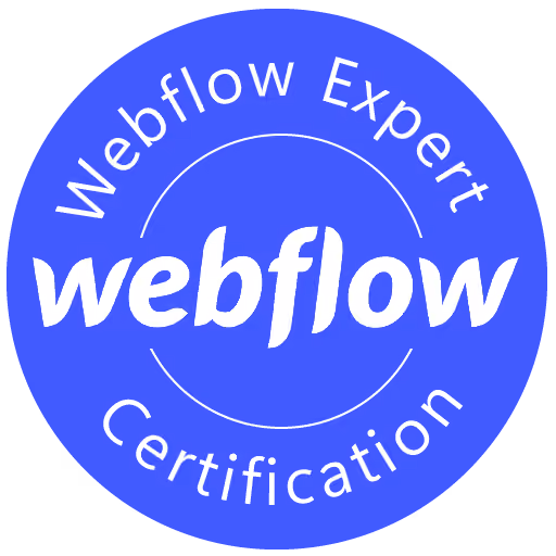 Webflow Expert Certification badge.